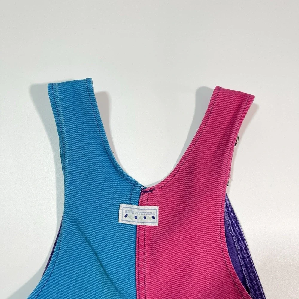 Vintage 90s Blue Attitude Multicolor Overalls Kids Size 10